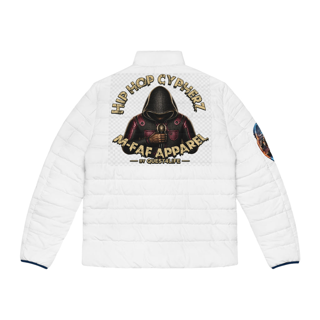 M-FAF Puffer Jacket with Q4L Comics Arm Patch & Quest4Life Music Logo