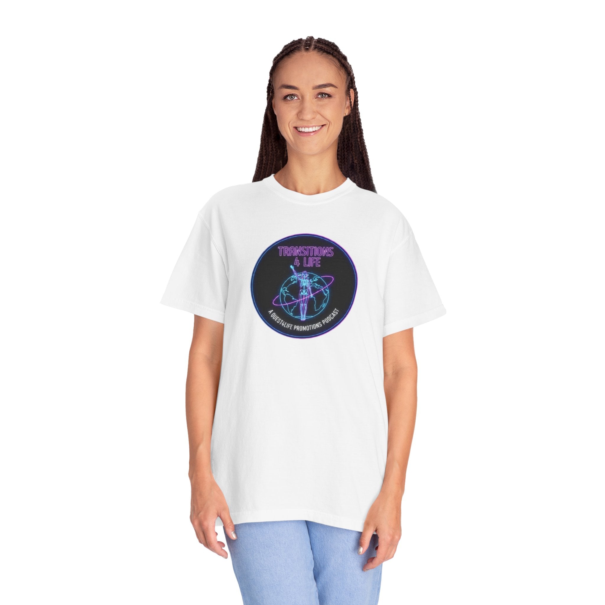 Quest4Life Lion Tee — Retro Neon Globe Front & Red Lion Back Graphic T-Shirt