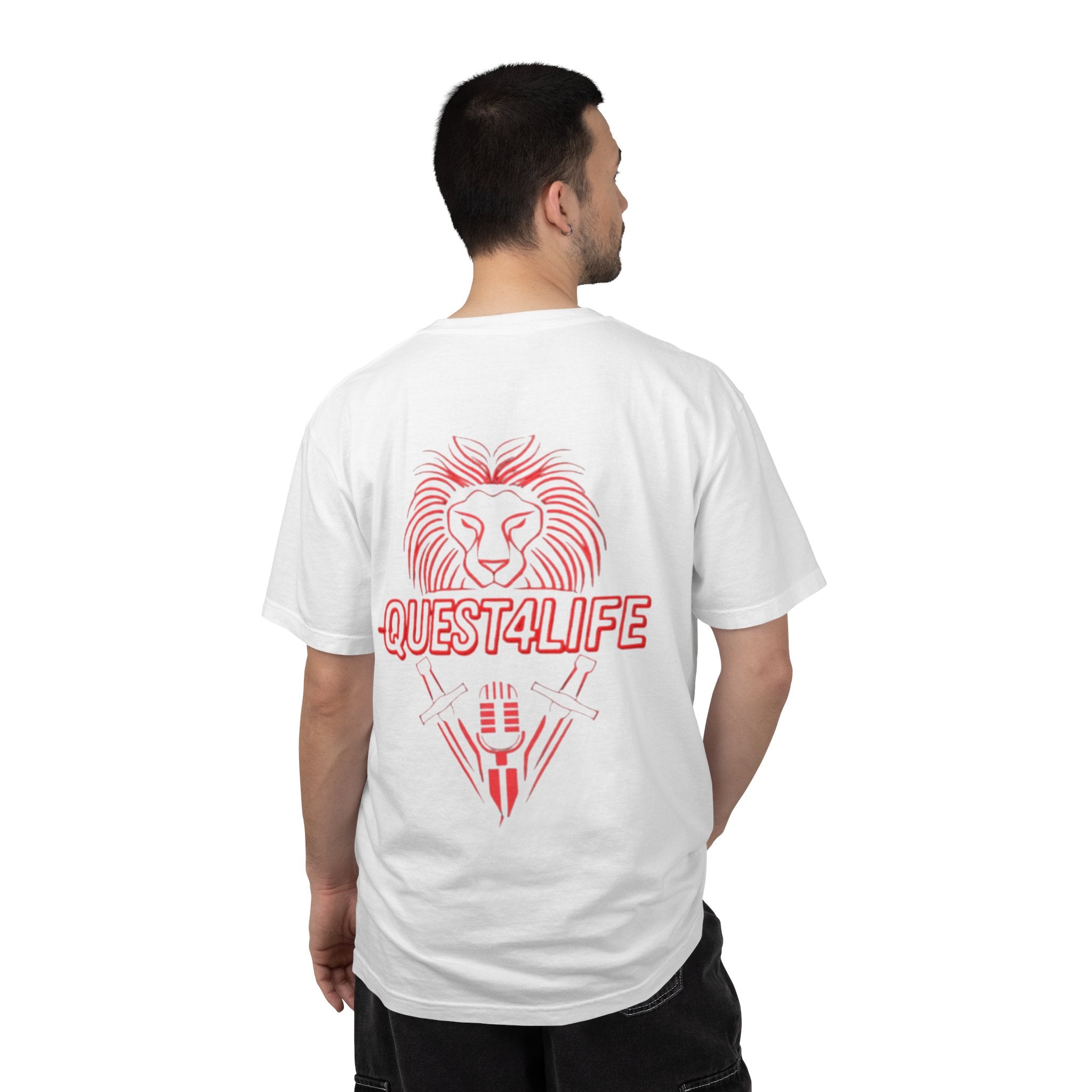 Quest4Life Lion Tee — Retro Neon Globe Front & Red Lion Back Graphic T-Shirt