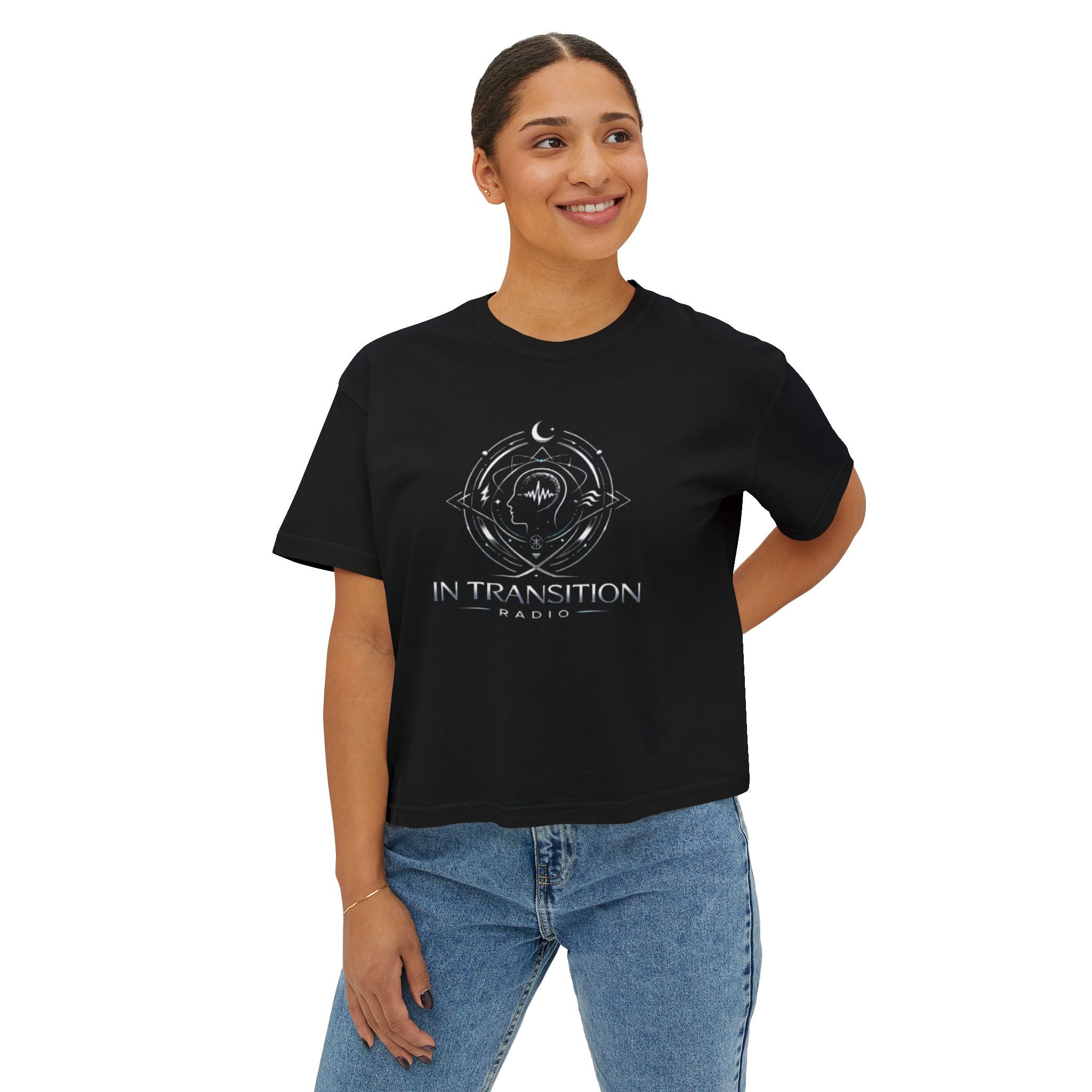 Quest4Life Promo Women's Boxy Tee — Galaxy Logo Graphic