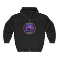 Full-Zip Hoodie — Cosmic Questlife Promo Design (Back Portrait Emblem)
