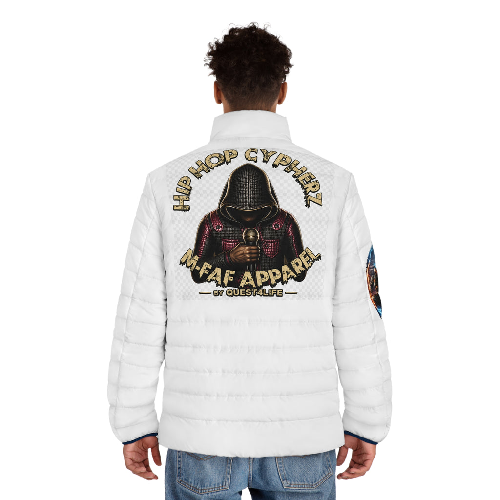 M-FAF Puffer Jacket with Q4L Comics Arm Patch & Quest4Life Music Logo