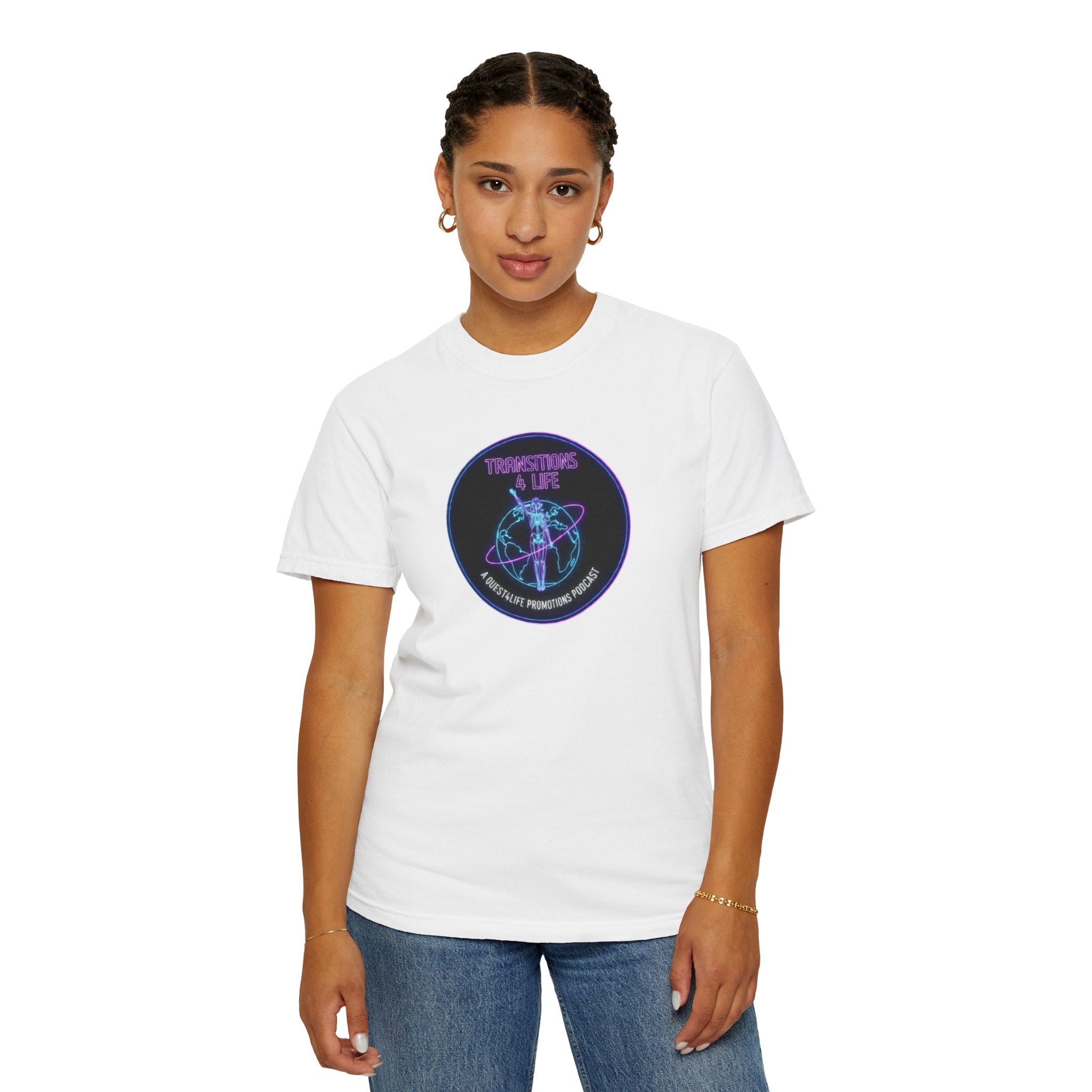 Quest4Life Lion Tee — Retro Neon Globe Front & Red Lion Back Graphic T-Shirt
