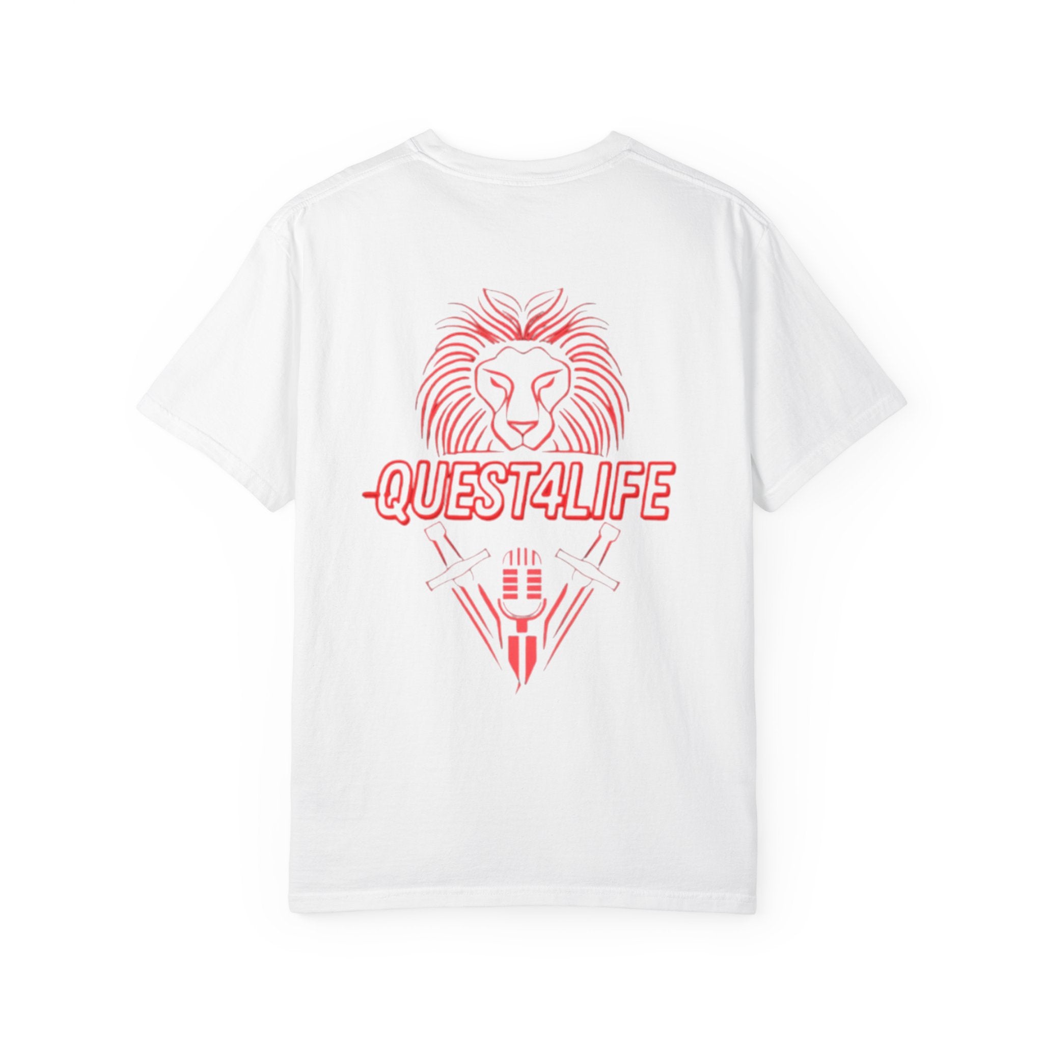 Quest4Life Lion Tee — Retro Neon Globe Front & Red Lion Back Graphic T-Shirt