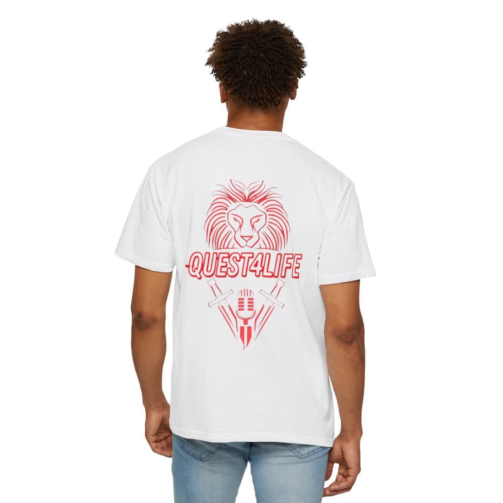 Quest4Life Lion Tee — Retro Neon Globe Front & Red Lion Back Graphic T-Shirt