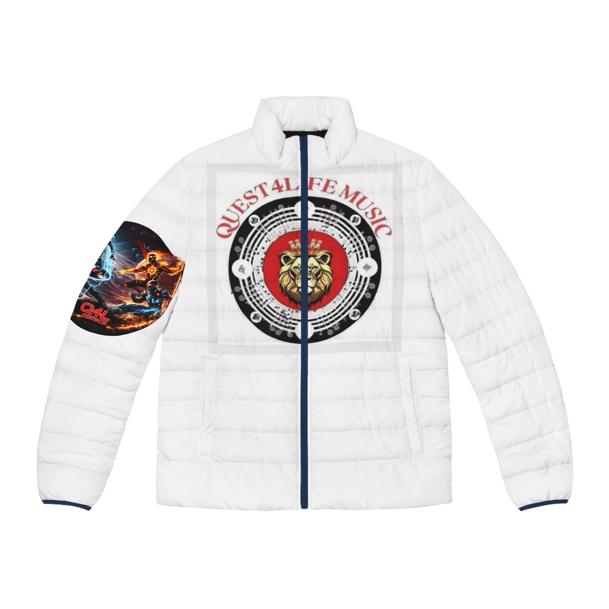 M-FAF Puffer Jacket with Q4L Comics Arm Patch & Quest4Life Music Logo