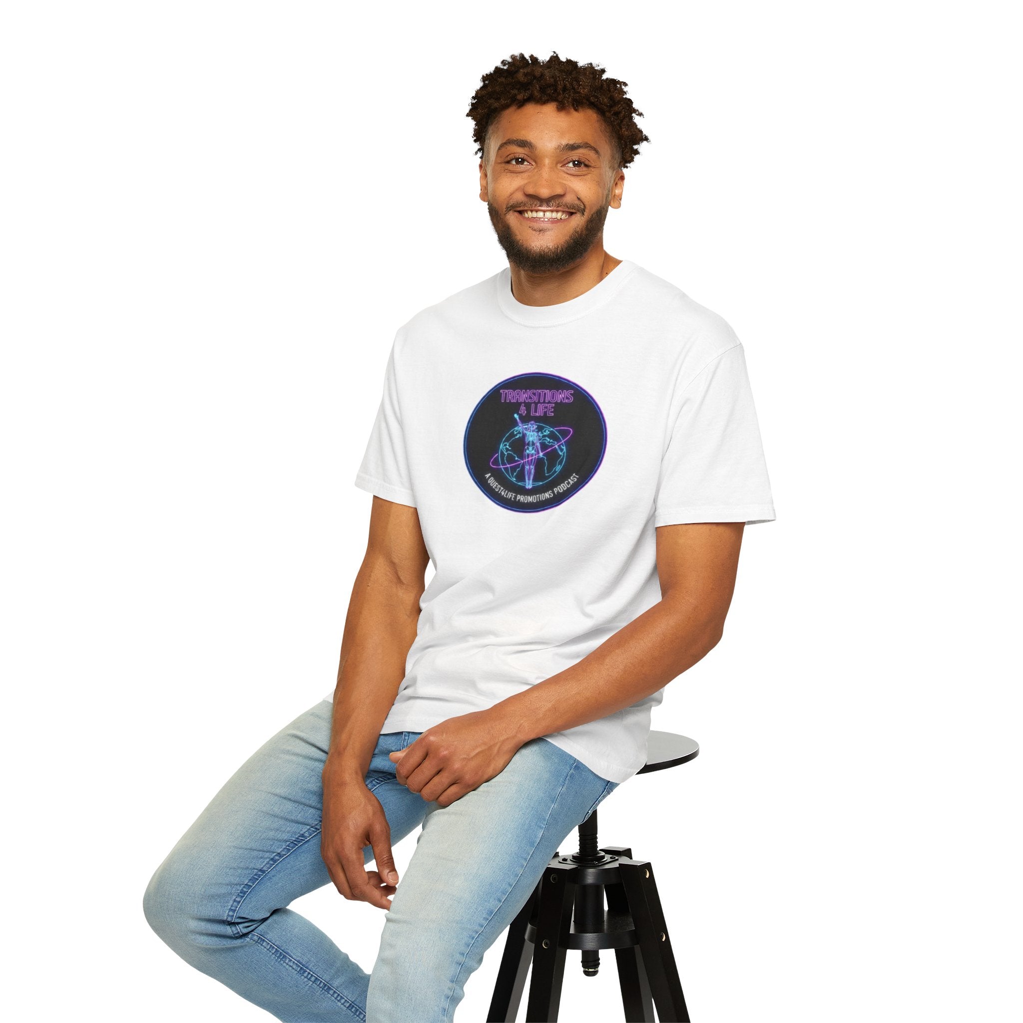 Quest4Life Lion Tee — Retro Neon Globe Front & Red Lion Back Graphic T-Shirt