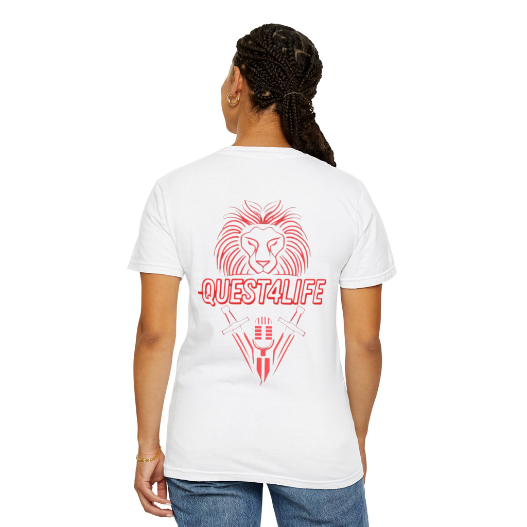 Quest4Life Lion Tee — Retro Neon Globe Front & Red Lion Back Graphic T-Shirt
