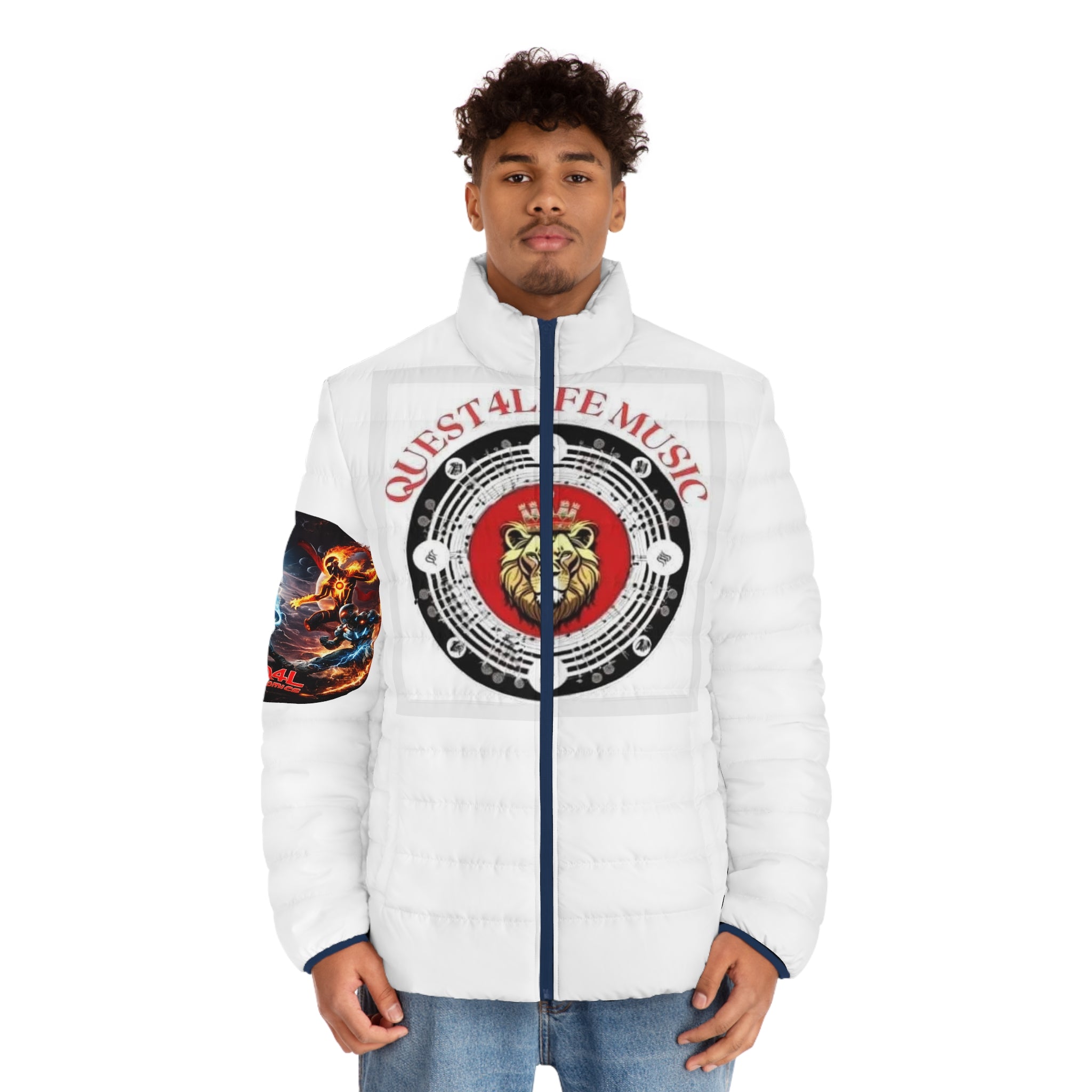 M-FAF Puffer Jacket with Q4L Comics Arm Patch & Quest4Life Music Logo